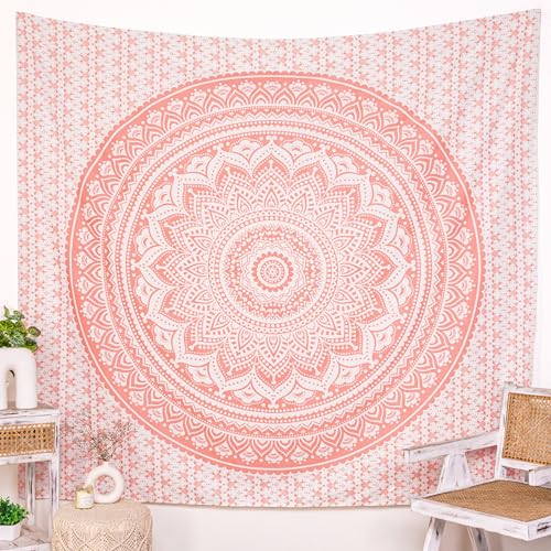 RAJRANG Mandala Wall Hanging Tapestry Decor Hippie Elephant Tapestries Psychedelic Cotton Bohemian Decoration Bedspread Rose Gold - 137x213 cm