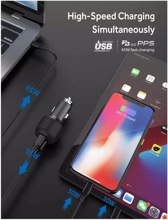 95W 3-Port Car Charger - PD 3.0 PPS/QC 3.0 - Drone Valley Gear