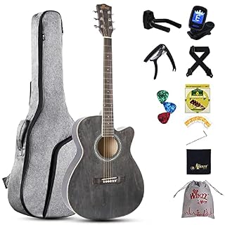 Winzz Guitare Enfant 3/4, Guitare Acoustique Adulte, Kit Guitar Folk pour Débutant 36 Pouces (Noir-gris, Cordes en acier) - Les Beatles, Paul McCartney, John Lennon, RIngo Starr, George Harrison
