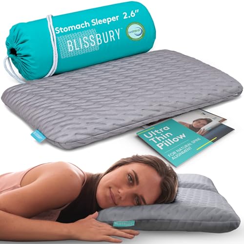 BLISSBURY Stomach Sleeping Pillow - Thin Memory Foam Pillow for Stomach Sleepers | Ultra Thin Pillow for Sleeping | Flat Pillows for Sleeping, Slim Pillow, Stomach Sleeper Pillow | 2.6 Inch Thickness