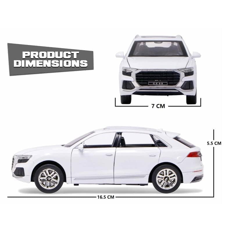 Image of Diecast Audi Q8 Toy Car Scale Model,Pull Back Vehicles Alloy Simulation Supercar with Lights and Sound Also for Car Dashboard,Kids,Adult (White)