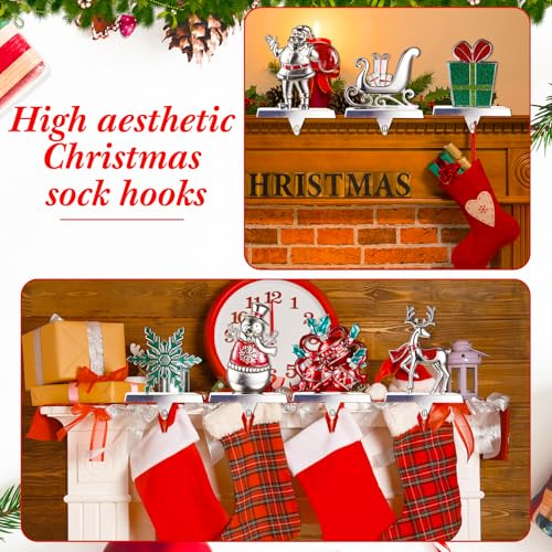 Therwen Set of 8 Christmas Stocking Holder Fireplace Stocking Hooks Mantel Snowman Snowflakes Xmas Tree Deer Christmas Hooks Decoration for Fireplace Shelf Staircases Party(Retro Style,Multicolor) by Therwen - Image 4