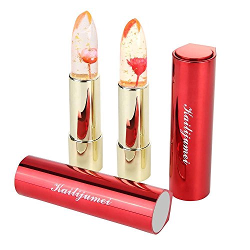 Kailijumei Lipstick, Flower Lipstick Set 2 Color (Frame Red & Barbie Doll Powder) Moisturizer Flower Lip Stick Color Change Lipstick With Side Mirror Sold By htgtai