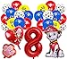 Decoration Anniversaire Patrouille Canine,Ballons Latex ,Ballon Aluminium Rouge Numéro 8,Pat Dog Patrouille Fête Decoration,Kit Anniversaire,Pour Enfants Garçon Fille Déco Fête