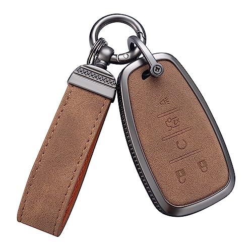 YO&YOYE Compatible with Chevy Key Fob Cover with Keychain Leather Key Case Protector for Chevrolet Equinox Malibu Cruze Camaro Tahoe Silverado Traverse Blazer Sonic (Brown, 5 Buttons)