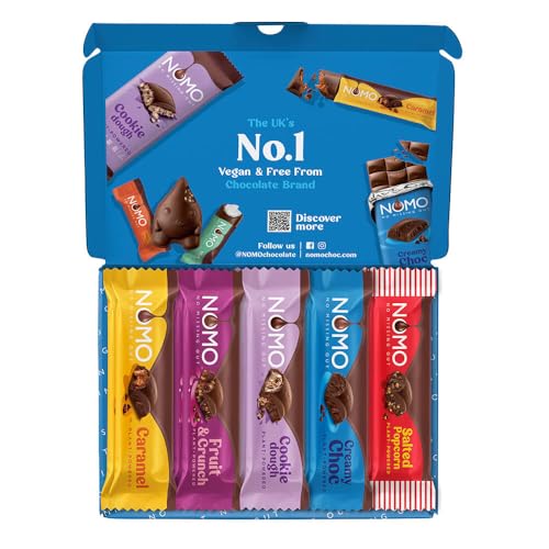 NOMO Vegan Chocolate Gift Box Dairy Free Chocolate Bars Multipack Milk Free Selection Box 10 Fun Size Chocolate Bars Across 5 Flavours Free From Gluten Egg and Nuts Lactose Free Nomo Chocolate