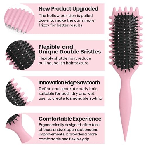 lockenbürste naturlocken, Neueste Wildschwein Borsten Styling Pinsel für lockiges Haar, entwirren und verbessern Locken für Frauen und Männer, Minimieren Ziehen (#2, 135g)
