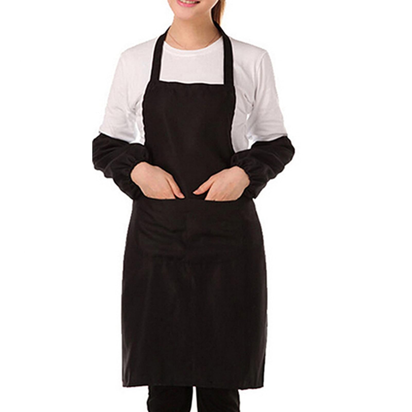 matumou Unisex Pure Color Kitchen Restaurant Bib Cooking Apron with Pocket