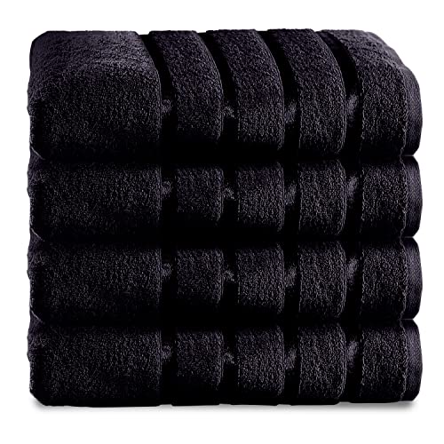 GC GAVENO CAVAILIA Juego de baño de Lujo Resistente a la decoloración, Extra Absorbente, 100% algodón Egipcio Hilado en Anillo, 500 g/m², Negro, Paquete de 4 Toallas de Mano