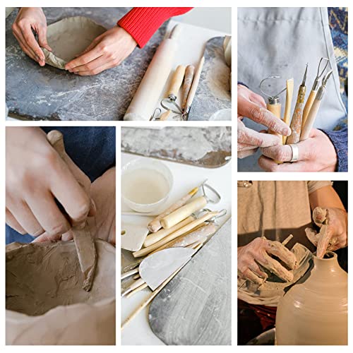 Pottery Tool Kit, 17pcs Polymer Clay Tools, Modeling Clay Sculpting Tools Kit, Ceramics Tools, Trimming, Embossing Pattern, Smooth Wooden Handles4