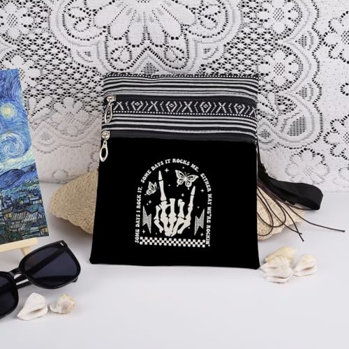 Skeleton Rock Hand Print Woman Crossbody Bag Adjustable Man Shoulder Bag with Zipper Edgy Gift for Concert Nights Unisex Birthdays Outdoor Travel Messenger Bags3