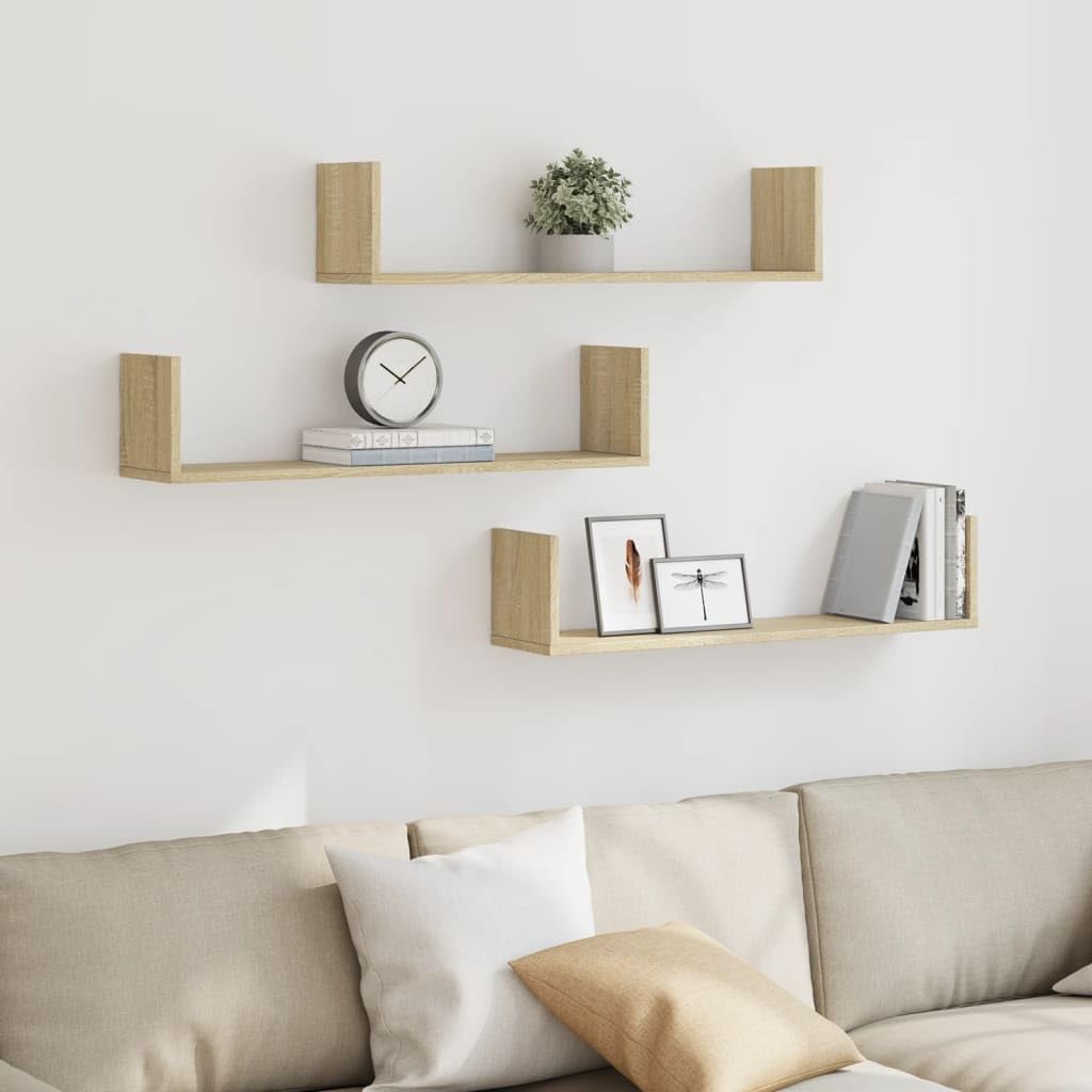 vidaXL Estantes Pared 3 uds Madera ingeniería Roble Sonoma 80x18x18 cm, Estante Flotante, Estante Flotante de Pared, Estante de exhibición de Pared