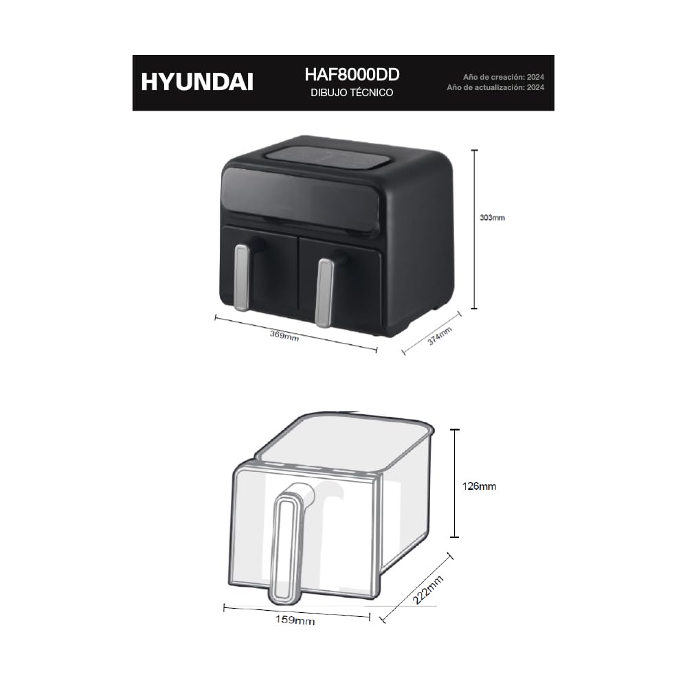 Hyundai Air Fryer HAF8000DD, bezolejowa frytkownica powietrzna, 8 programów, czarna