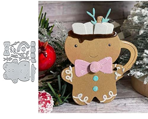 Taza de pan de jengibre de Navidad, troqueles de metal, diseño de pan de jengibre, troqueles de corte de lazo, plantillas de corte de bricolaje, álbumes de recortes, papel decorativo para álbumes de