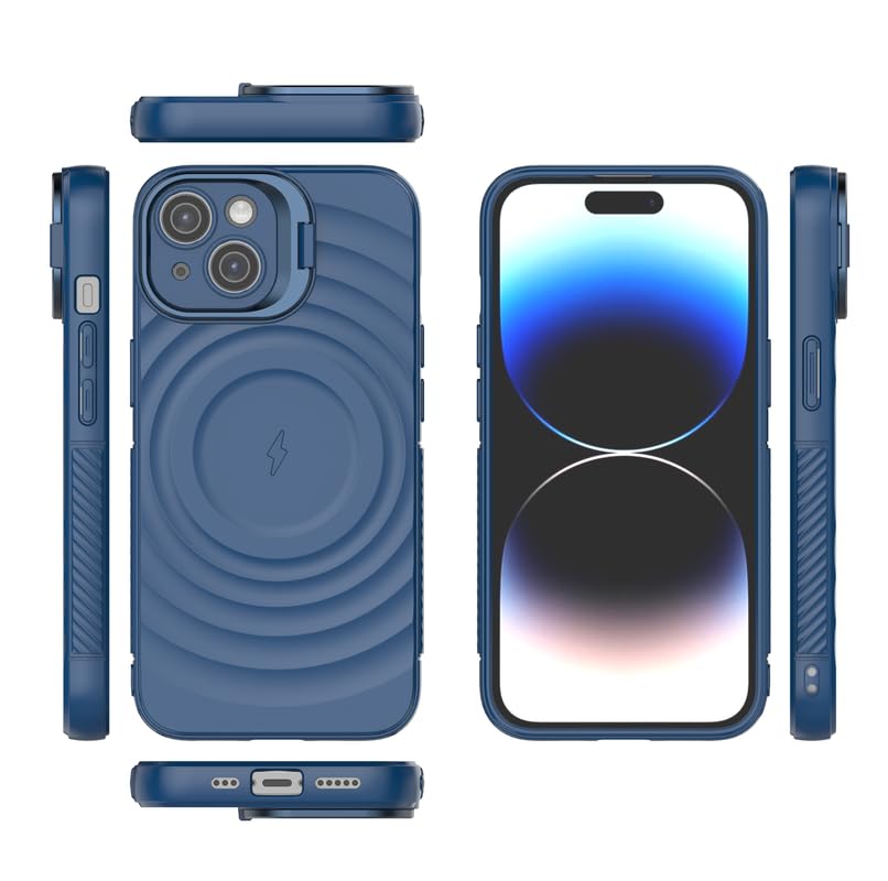 Image of LuxuryKase Shockproof Case for iPhone 14 | Ripple Pattern | Camera Protection | Inner Velvet Fabric Lining | Protective Cover with Enhanced Grip & Wireless Charging Support - Blue