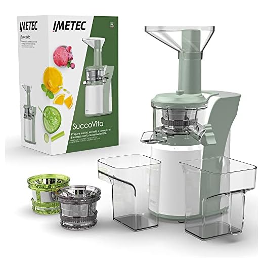 Imetec SuccoVita, estrattore di succo a freddo facile da usare, estratti di frutta e verdura, sorbetti e latte vegetale, 50 giri/min, imbocco ampio, funzione reverse