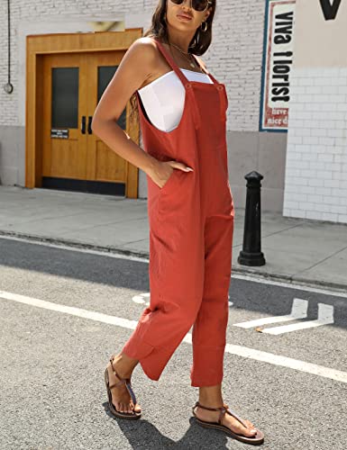 Ynhonra Women's Cotton Linen Adjustable Overalls Rompers Baggy Wide Leg Tulip Hem Jumpsuit(0003-Orange-M) #TOP6