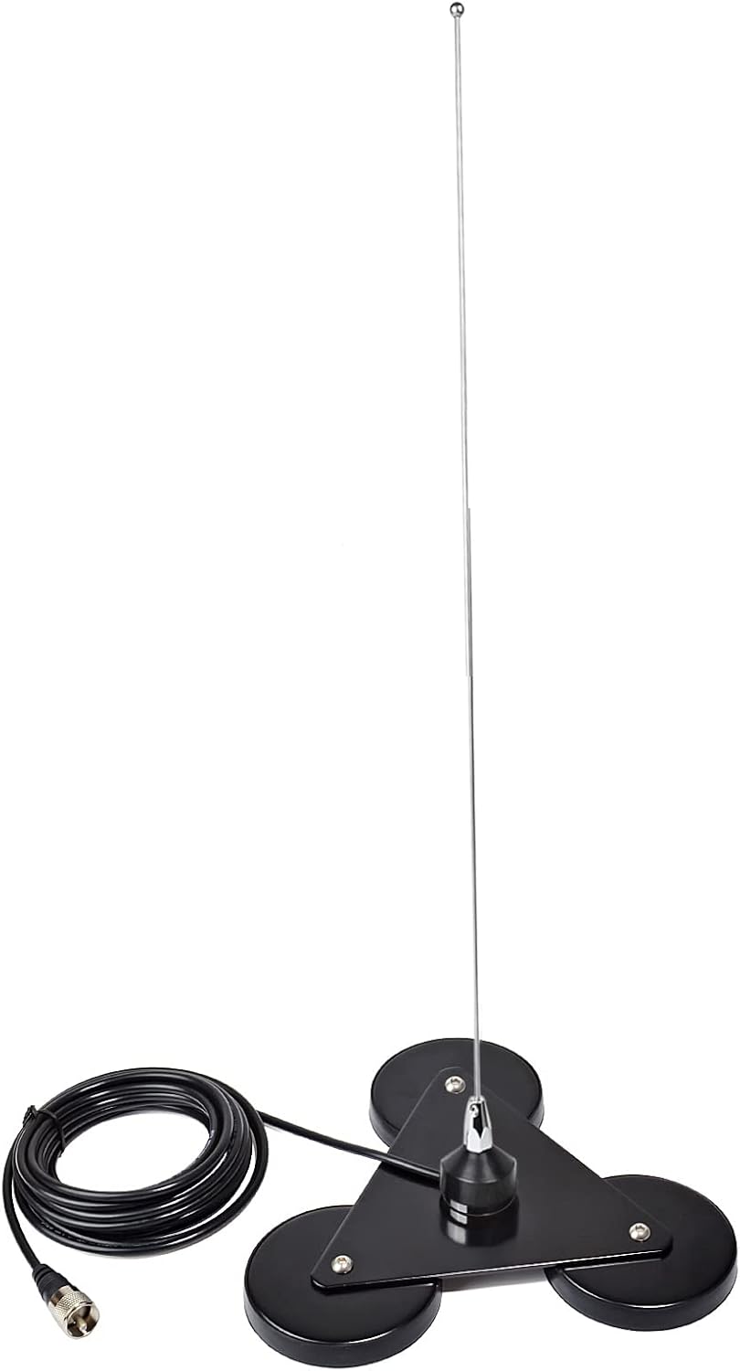 HYS 3/4 inch NMO Antenna, 118-940 MHz Wide Band Antenna with Tri-Magnet Mount, NMO Mag Mount Steel Housing with Rubber Sleeves, W/5M(16.4ft) RG58 Coaxial Cable PL-259 Plug