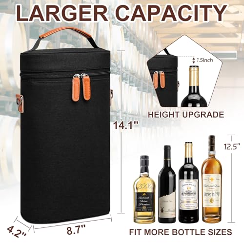 Wine Cooler Bag 2 Bottle, Insulated Wine Carrier Tote Bag with Padded Divider & Adjustable Shoulder Strap, Wine Bottle Tote for Travel, BYOB, Dinner, Party, Christmas | Wine Gift for Women, Men - Thumbnail 5