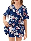 Teurkia Girl's Summer Romper Cute Tiered Ruffle Floral Printed Short Sleeve Tie Waist Jumpsuits