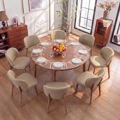Image of YOUNIKE Dining Chairs Set of 8 Modern Kitchen Dining Room Chairs Khaki | Faux Leather Upholstered Armless Side Chair Wide Padded Seat with Wooden Legs for Kitchen Dining Living Room Bedroom