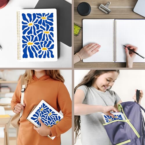 Image of Cute Spiral Notebook 8.5 x 11 Graph Paper Journal A4, Blue Flower | 70 page, Note Book with Pocket, Large, Big, Hard Cover, Aesthetic, Pretty Design, for Women, Girls, Kawaii