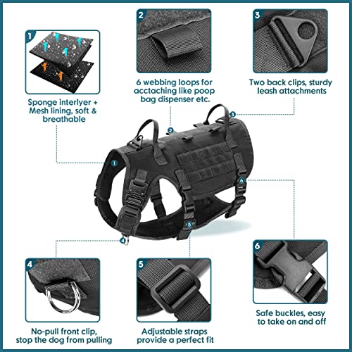 Didog Tactical Dog Vest Harness, No Pull Military Dog Harness With 2 Handles，Adjustable & Escape Proof Training Vest For Medium Large Dogs, Black L #TOP1