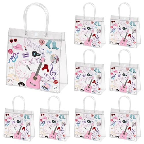 EDaozkend Era Party Gift Bags with Handle 24 Pop Music Clear PVC Bags Musical Lover Themed Fashion Waterproof Pouch for Women Girls Popular Music Fans Celebration Party Favor Birthday Gift Handbags