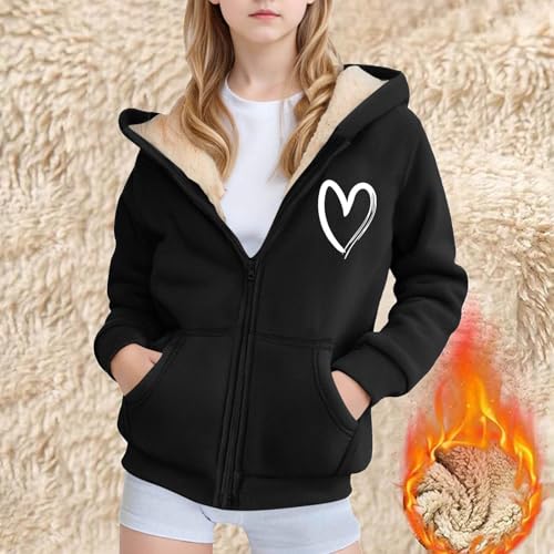 Unisex Boys Girls Sherpa Lined Fleece Jacket Hoodie Kids Hearts Graphic Warm Winter Zip Up Hooded Sweatshirt Jackets Coat2