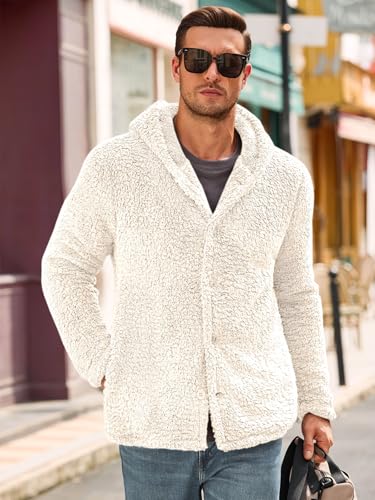 Runcati Mens Fuzzy Sherpa Hoodie Long Sleeve Button Down Fleece Jackets Casual Winter Hooded Sweatshirt2