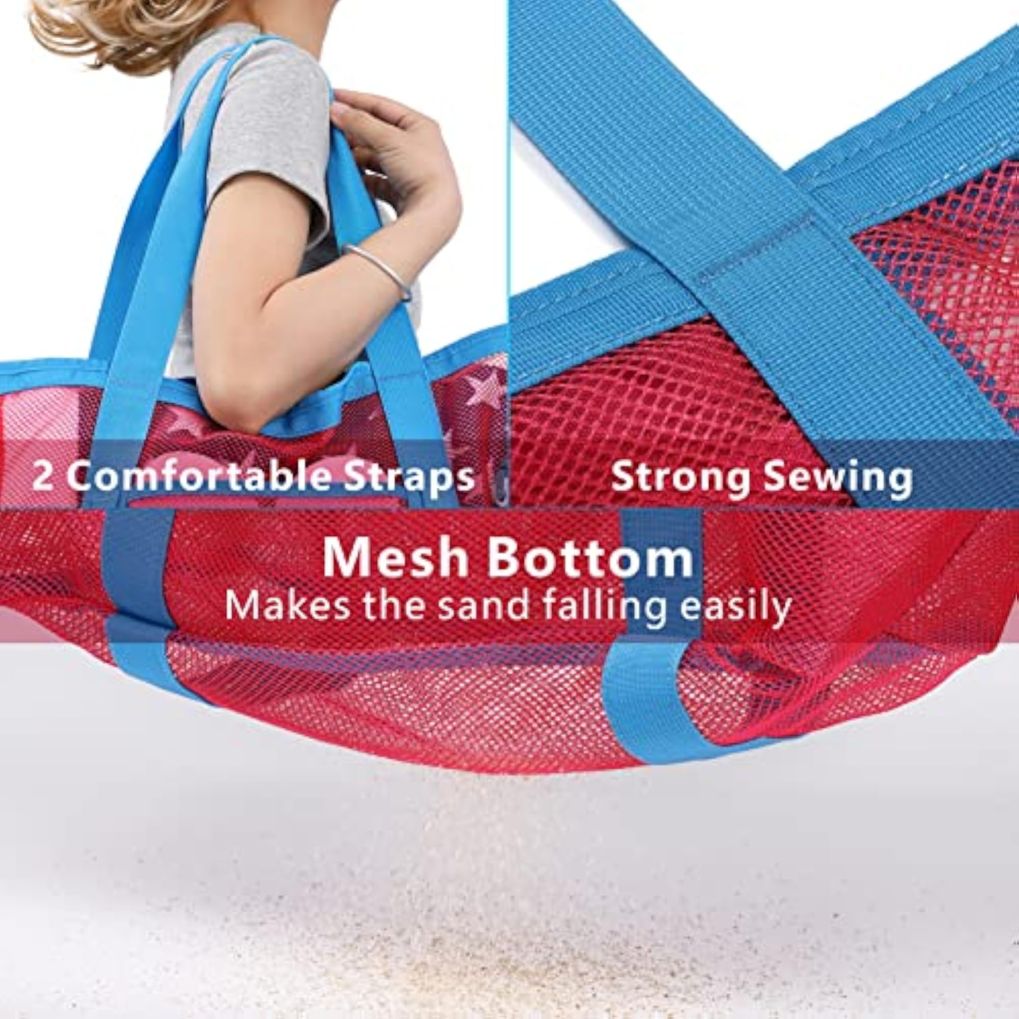 Oversized Mesh Beach Tote Bag with 8 Pockets, Lightweight