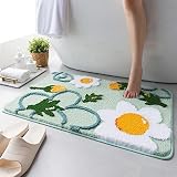 Hi Space Floral Bath Mat Non Slip Daisy Flower Bath Rugs Machine Washable Cute Bathtub Mat Water Abs
