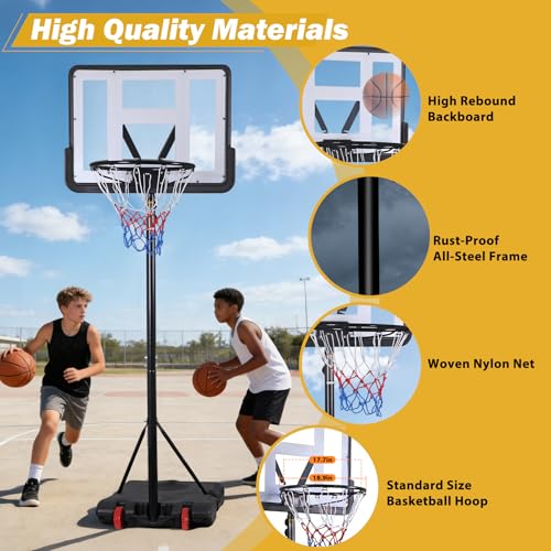 JupiterForce Portable Basketball Hoop Outdoor, 7.2-9.2ft Height Adjustable Basketball Hoop Goal System with 32 inch Basketball Backboard, Stand, Fillable Base, and Wheels for Kids, Teenagers, Adults - Thumbnail 3