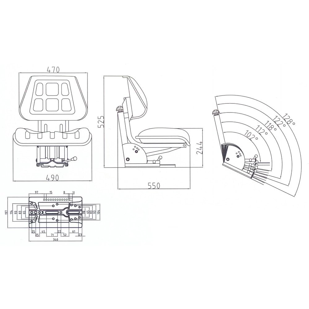 Traktorsitz Schleppersitz ECO – Gefederter Sitz, 5-fache Neigungsverstellung, Kunstleder, Gewichtseinstellung 50-120 kg, Gasdämpfer, Längsverstellung 160 mm, Federweg 80 mm