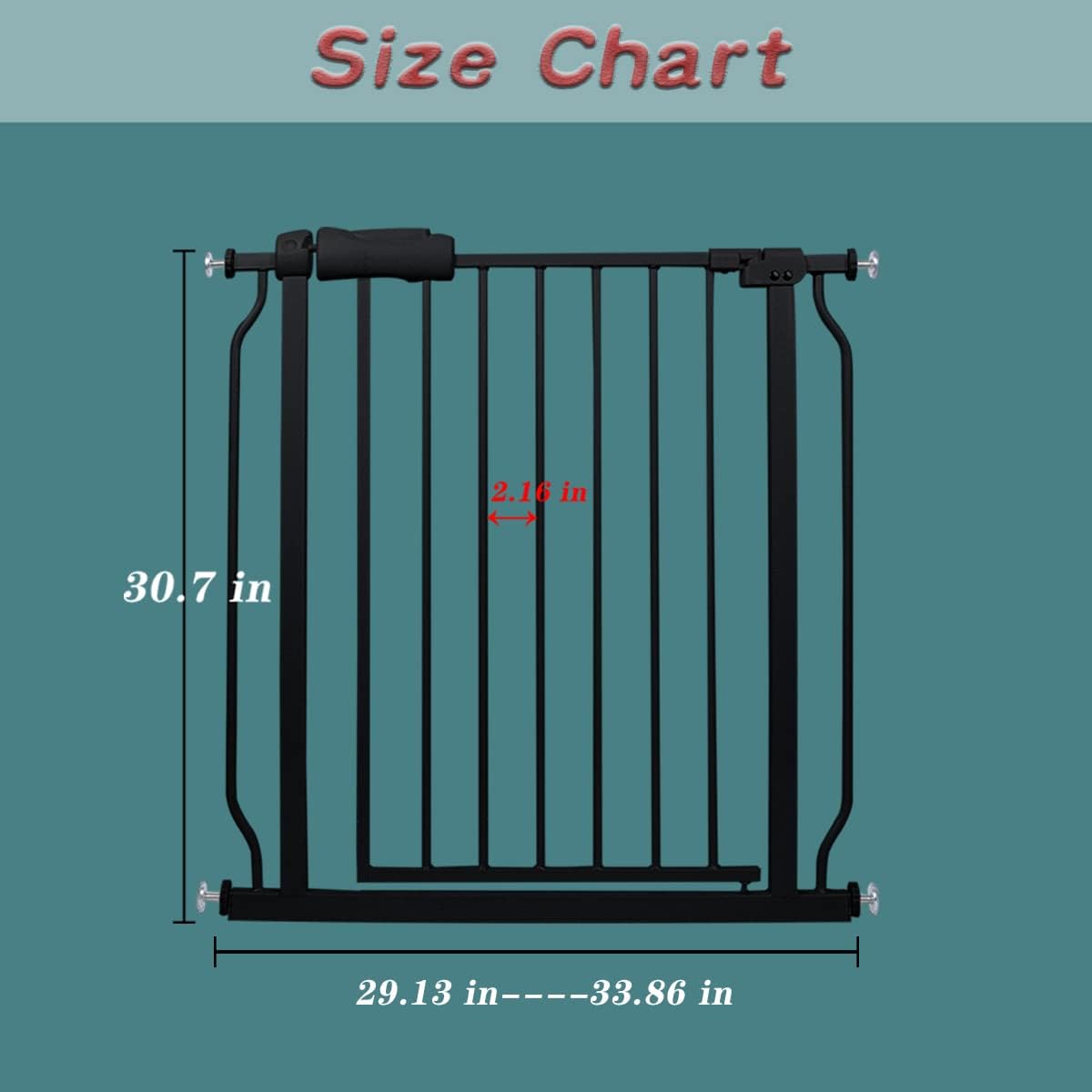 Narrow Baby Gate for Narrow Doorways Small Black Tension Indoor Safety Gates Auto Close Walk Through Metal Dog Gate for The House Doorways Stairs (29.13"-33.86"/74-86CM, Black)
