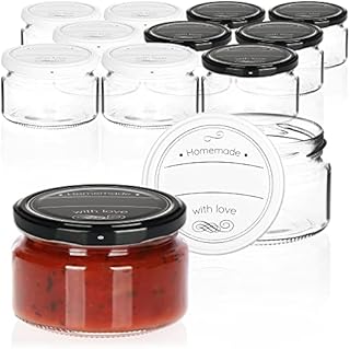COM-FOUR® 12x preserving jars with screw lids Homemade with love in black and white - TO Ø 82 mm - up to approx. 250 ml