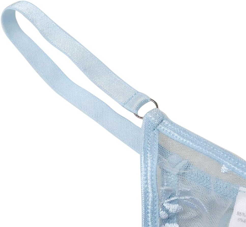 The Crafty Owl Mesh Transparent Blue Lace Stitching Floral Bra and Gstring Set. Perfect for Weddings/Valentines