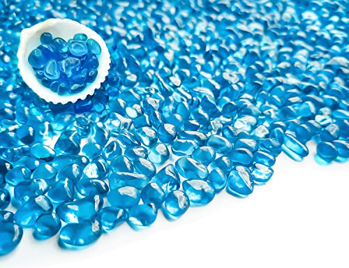 Image of Keedolla Fish Tank Rocks Beads Aquarium 0.93LB, Clear Glass Pebbles Stones Gravel for Vases Fillers, Garden, Aquarium, Betta Fish Turtle Tank, Succulent Plants Decor - Sea Blue