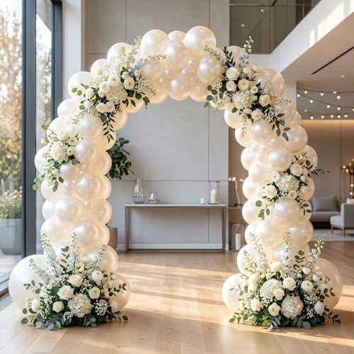 134PCS Pearl White Double-Stuffed Balloons Garland Arch Kit With 600PCS Pearl Stickers,18/12/10/5 inch Different Size Pearl Ivory Balloons for Wedding Bridal Shower Engagement Decorations