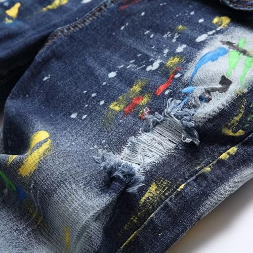 Men's Casual Straight Fit Printed Jeans Denim Pants4