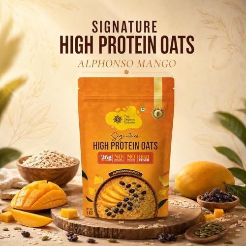 Image of The Organic Cosmos Signature High Protein Oats | 26g Protein | Alphonso Mango Flavour | Gluten Free | High Fiber | No Artificial Sweetener | No Artificial Flavours | 1kg