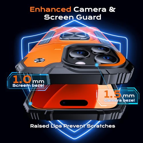 Image of Anqrp Heavy Duty Case for iPhone 13 Pro Case with Enhanced Ring Holder Grip Stand, Military Grade Shockproof Rugged Drop Protective Silicone Hard Slim iPhone 13 Pro Phone Case Cover,Orange