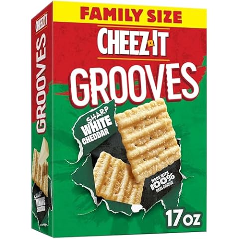 Cheez-It Grooves Crunchy Cheese Crackers, Snack Crackers, Lunch Snacks, Family Size, Sharp White Cheddar, 17oz Box (1 Box) Cover