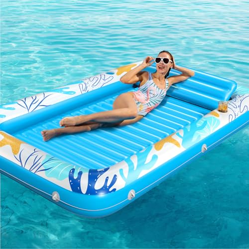 Image of Inflatable Tanning Pool Lounger Float - Jasonwell 4 in 1 Sun Tan Tub Sunbathing Pool Lounge Raft Floatie Toys Water Filled Tanning Bed Mat Pad for Adult Blow Up Kiddie Pools Kids Ball Pit (OA,XL)