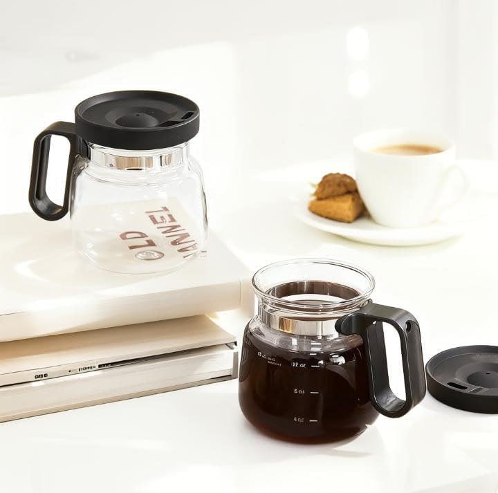 16 Oz Glass Coffee Mug That Looks like a Coffee Pot Style Shape, Mini Heatproof Large Capacity Clear Cup with Travel Lid for Hot Teas, Hot Chocolate, Office Desk Gift