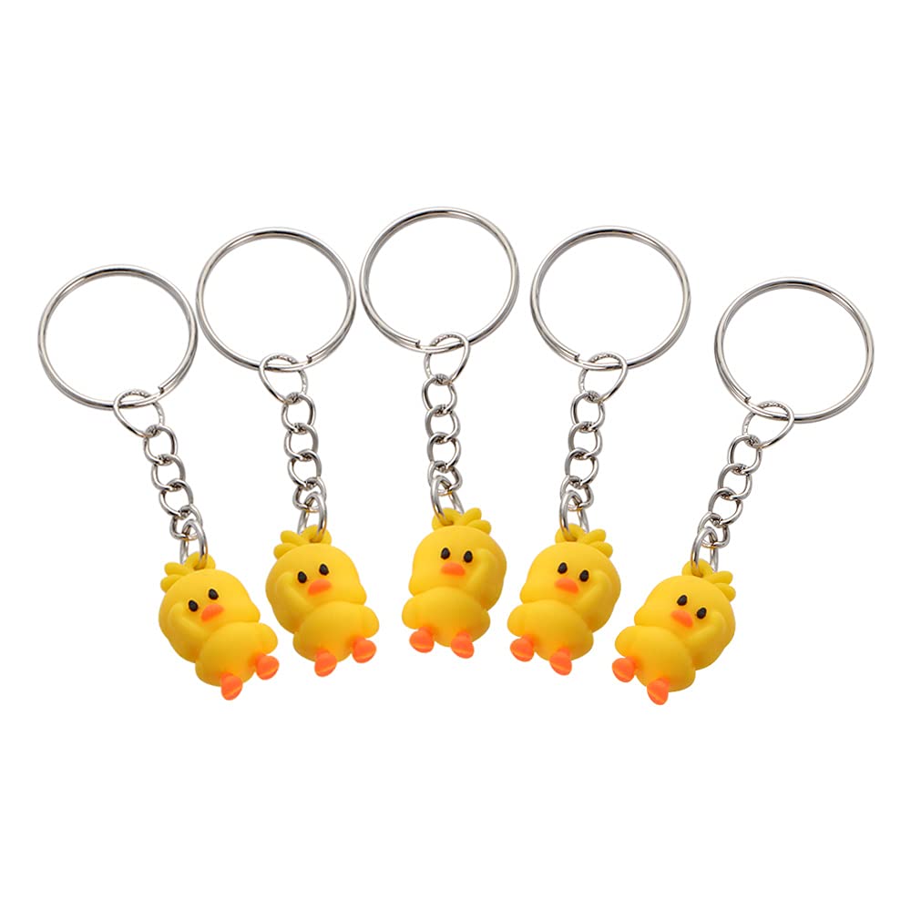 5pcs Cute Yellow Duck Keychain, Mini Soft Yellow Duck Pendant Keyrings Novelty Animal Doll Child Toy Key Chain for Bag, Wallet, Key
