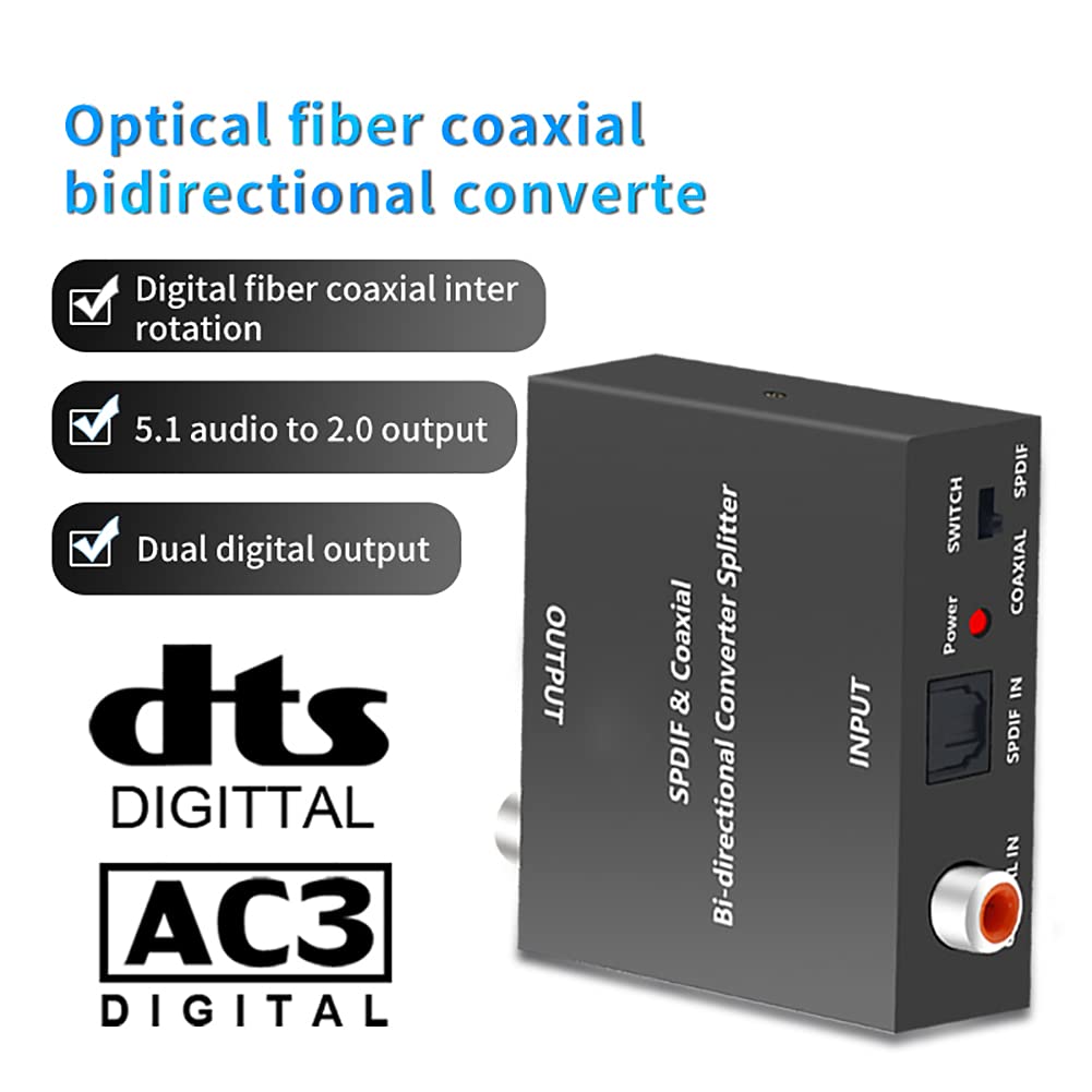 RSGK Convertitore in Fibra Coassiale 5.1 HD, Toslink da SPDIF a Toslink Coassiale O Toslink da Fibra Coassiale a Coassiale per TV HD Lettore Dvd Blu-Ray Amplificatore Soundbar per Altoparlanti