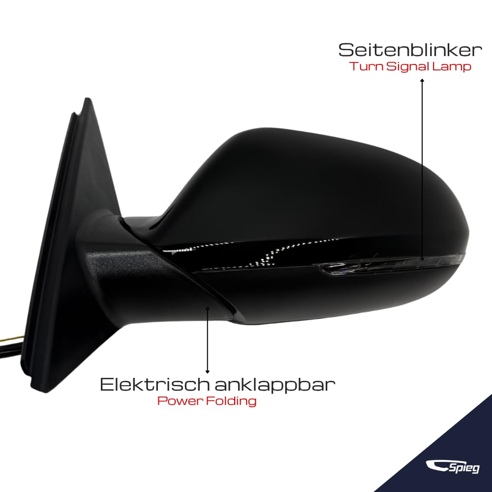 Spieg Außenspiegel links für Audi A6 C7 / S6 2011–2018 elektrisch einklappbar, Blinker, BLIS, Schwarz glänzend, 8+2 PIN (Fahrerseite)