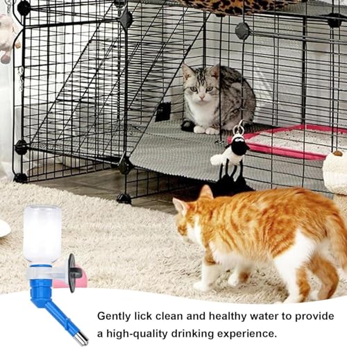 Image of Emily Pets Dog Water Dispenser, Top Fill Water Bottle Dogs & Cats & Rabbits Water Dispenser Pets Water Bottle Nozzle, Drinking Water Feeding Cage Water Dispenser Feeder Head, No Drip Bottle(Sky Blue)