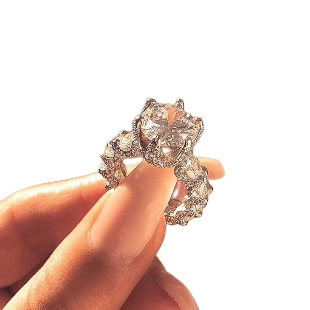 Fashion 925 Sterling Silver CZ Ring, Wedding Band Cubic Zirconia Half Eternity Stackable Engagement Ring, Dainty Cut Halo Solitaire Engagement Imitation Diamond Ring Jewelry-Making-Patterns 10